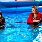 Fourth pic of Luccia Fiamma and La Bella Blanca talk their friend into swimming in the pool clothed