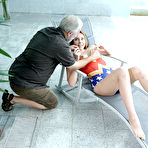 Second pic of Candy Red bangs an older man by the indoor pool