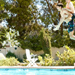 Second pic of Leo Frost and Jared Scott are horse playing in the pool
