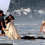 Third pic of Lady Gaga wearing a bikini and thong lingerie on the beach in Malibu, California - AZNude