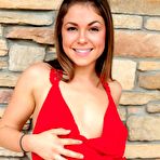 Second pic of Sensual brunette girl Taylor Lain plays with her red dress and shows us a lot