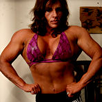 Fourth pic of Shameless bodybuilder Laurie Larson works out and exposes her big shapely DD boobs