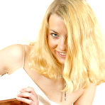 Second pic of Attractive blonde babe with lovely little breast undressing and opening her pink pussy gallery