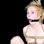 First pic of SexPreviews - Nicki Blue petite blonde in full body rope bondage has tits clamped in dungeon