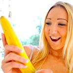 Second pic of Flirty teen Angela FTV is a naughty blonde with a love for some fruit insertion in her smooth cunt