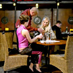 First pic of Clothed drunk ladies Gioia Biel and Cynthia Vellons ride stiff man meat in the restaurant