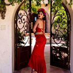 Second pic of Angel Constance takes her red dress outside of her villa