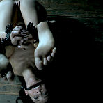 Fourth pic of SexPreviews - Jackie Ohh busty is bound in chains with head in a box in kinky dark room