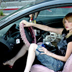 First pic of Skinny blonde Kelly FootFactory with slim legs kicks off her red shoes in a car