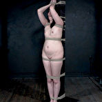 Fourth pic of SexPreviews - Miranda Miller brunette is gagged and bound in rope her shaved pussy toyed