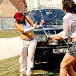 Second pic of Clothed car wash girls Gina Killmer and Kate Black get wet from top to bottom