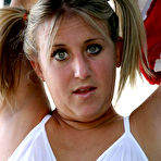 Second pic of Pigtailed cheer girl Jules Van Saint removes her her underwear after uniform