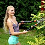 First pic of Skinny Blonde Ass Toys While Gardening