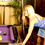 First pic of Horny blonde Phoenix strips and plays with balls on the purple pool table