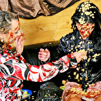 Third pic of Mila Dark and Chantal Ferrera get the food fight started without removing their blouses and skirts