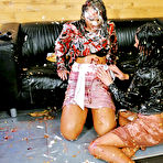 Fourth pic of Mila Dark and Chantal Ferrera get the food fight started without removing their blouses and skirts