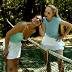 First pic of Brooke Bound gags on tennis ball and gets her pussy filled with tennis rocket by Chanta Rose