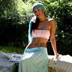 First pic of Latin Chick Isobel Riveira Lifting Her Long Skirt Up Demonstrating Hot Slit And Nasty Posing Outdoor. / DefineBabe.com