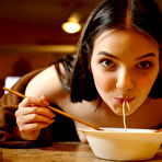 Second pic of Chanel Fenn eats her noodle soup completely nude