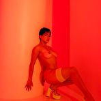Fourth pic of Mia Valentine looks seductive while posing in neon lingerie and stripping it off