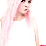 First pic of Petite alternative girl Charlotte Destiny with pink hair hesitates to show her tits