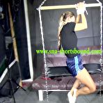 First pic of ShinyNylonArts Shorts Bound | Watch Sandra bound and gagged in her shiny nylon Shorts riding a wooden Pony