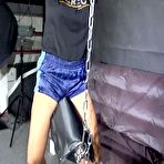Second pic of ShinyNylonArts Shorts Bound | Watch Sandra bound and gagged in her shiny nylon Shorts riding a wooden Pony