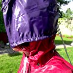 Fourth pic of ShinyNylonArts Rain Bound | Watch Sandra bound, gagged and nylonhooded in her shiny nylon Rainwear