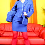 First pic of Real Estate Babe Sue-X-ess in Business Outfit and red Pantyhose