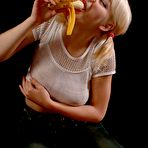 Second pic of Big Boobs Pigtails Blonde Munching On Bananas