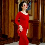 First pic of Ofra Gauset takes off her red clothes in the hall of an art gallery