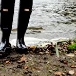 Third pic of Rubbertits | Hunter boots peeping by the wild wanker at the lake