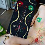 Fourth pic of eurocoeds - Little Lolly Nude Painting Canvas And Her Pussy Tickling Her Clit With Paint Brush