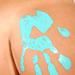Fourth pic of SHARKYS bodypainted Teen Mary in blue color