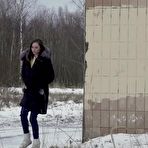 First pic of White girl Vika takes an urgent piss on snow-covered ground next to a building