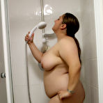 First pic of Amateur BBW Kimberly Scott sucks a suction dildo while taking a shower