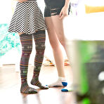 Fourth pic of Amateur chicks in socks Bobbie and Thais getting dressed after lesbo sex