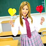 First pic of Cute Japanese schoolgirl flashes crotchless upskirt panties in a classroom
