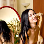 Fourth pic of Dark-haired college girl Rita Raven strips naked in front of a mirror