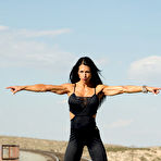 Second pic of Bodybuilder Janet Lee West models on railway tracks and a dry lake bed too