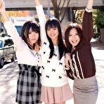 First pic of Three Japanese girls in skirts pose outdoors for a SFW shoot
