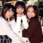 Fourth pic of Three Japanese girls in skirts pose outdoors for a SFW shoot