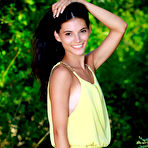 First pic of Nice teen Aleksandrina exposes her tan lined body by a hardwood tree