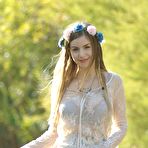 Second pic of Sweet solo girl takes off her summer dress wearing a crown of flowers