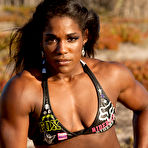 Second pic of Ebony bodybuilder Jaquita Person Taylor models a bikini while outdoors