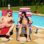 First pic of Amateur couple Max and Anastasia fuck on a poolside chair in their sunglasses