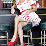 First pic of Juggy waitress Jacky Joy gets rid of her uniforms and lingerie