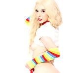 First pic of Skinny blonde gets spit roasted by black men in multicolored thigh highs