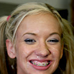 Fourth pic of Young blonde Kaylee Hilton shows her cum covered braces after anal with a BBC