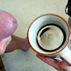 Fourth pic of Horny maid Kali fills her coffee cup with a fresh cum after delivering a BJ